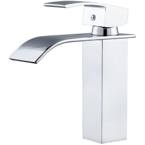 Pair Robinet de lavabo cascade auto-incurvé Corps en laiton Sortie à bec plat Installation sous évier (1/2)