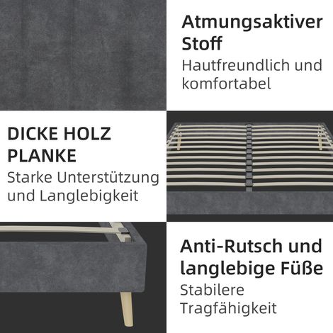 Cadre de lit minimaliste moderne 140×200cm gris velours hollandais,base basse,sans montage à gaz,design épuré sans tête ni matelas (1/5)