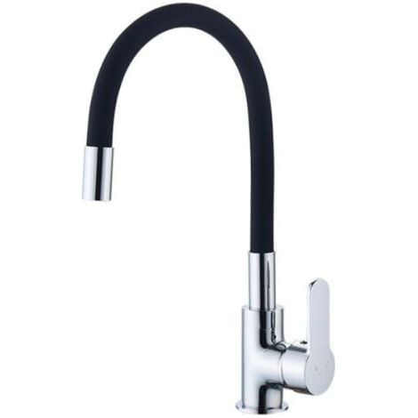 Flexibler Küchenarmatur mit hohem, schwenkbarem Auslauf, freie Mischbatterie für Spüle, flexibler schwarzer Wasserhahn für Warm- und Kaltwasser (1/5)