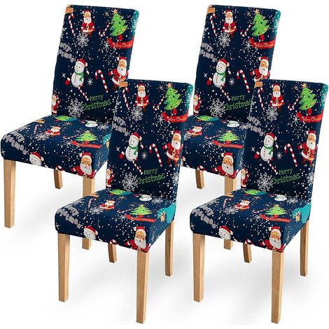 housse De Chaise Noel, 4 Pices Housse De Chaise Salle  Manger Extensible, Housse De Chaise Lavables Amovibles Universelles Pour Nol, Maison, Cuisi (1/5)