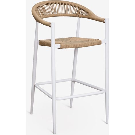SKLUM Pack mit 2 hohen Gartenhockern 75 cm aus Aluminium und synthetischem Rattan Amatria Gardenia Weiß