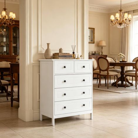 Commode à 5 tiroirs blanche 74 x 40 x 91 cm avec rangement HAVRYA (1/5)