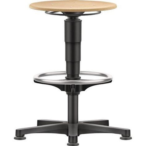 Taburete giratorio  deslizadores de  suelo y  anillo de  pie  Haya  natural  Altura del  asiento 560-830mm  HO BIMOS (1/3)