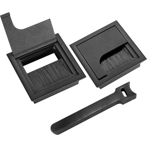 2 Pieces Passe Cables Encastrables Bureau, Sortie de Câble pour Encastrer sur Table de Bureau, Organisateur de Cables, avec Joint Brosse, 10 Pieces Serre-câbles (Noir, 80x80mm) (1/5)