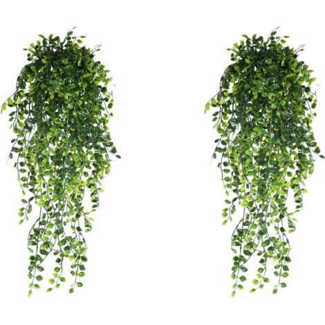 2pcs Plantes Artificielles Suspendues, Fausse Vigne Eucalyptus Vert Résistante UV, Décoration Murale Intérieur Extérieur, Étagère Bureau, Mariage Terrasse Porche, Plantes en Plastique pour Murs (1/5)