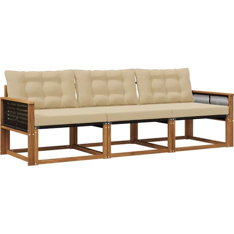 Set di divani da esterno con cuscino 3 pz  Salotto da Giardino Naturale e Beige (1/5)