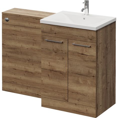 Napoli 460 Cento Tobacco Oak 1200mm 2 Door Vanity Unit Toilet Suite with Glide Basin - 1200mm - Chrome 160mm HandleWithout Kingston Toilet Pan
