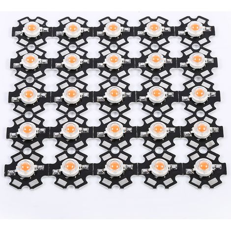 Lotto di 25 chip LED per piante da 3W – spettro completo 380-840nm – con PCB da 20mm – luce calda