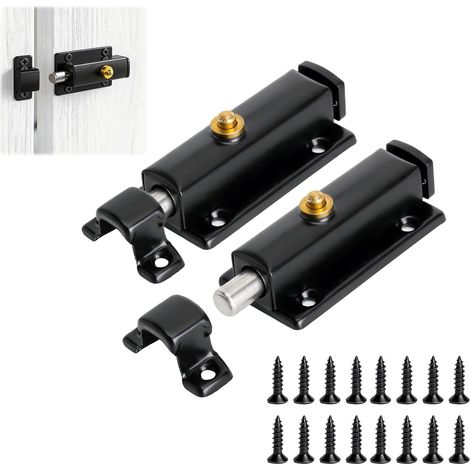 2 PCS verrou à ressort inox verrou de porte targette automatique à bouton verrouillage de intérieur et extérieur loquet mécanique robuste pour fenêtres portes d'armoires les cages pour animaux etc (1/5)