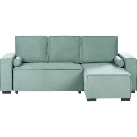 Sofá cama moderno 3 plazas con chaise longue izquierdo reposabrazos espacio de almacenaje reversible verde claro Edane