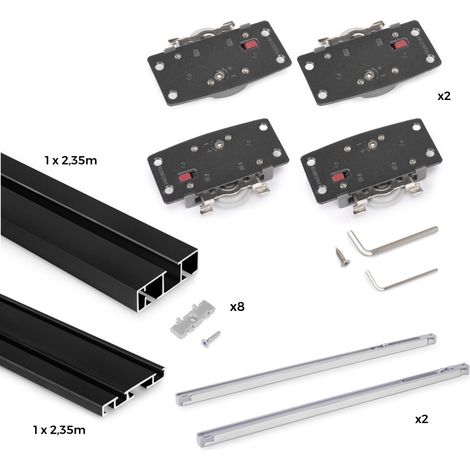 Emuca 6213714 Kit de ferrures pour Flow2 2 portes coulissantes et armoire à fermeture souple avec rails de surface de 2,35m, pa