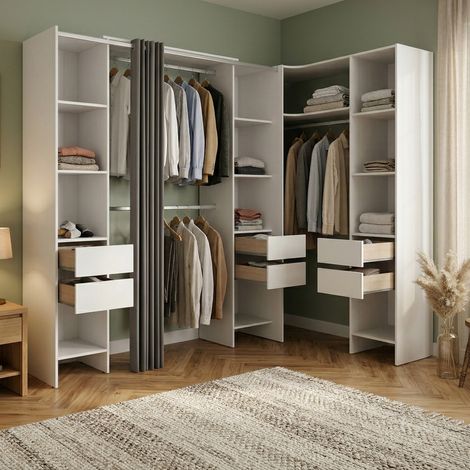 Dmora - Gran Armario Biaena, Muebles de dormitorio, Vestidor, Armario de ropa, 234x141 h205 cm, Blanco (1/5)