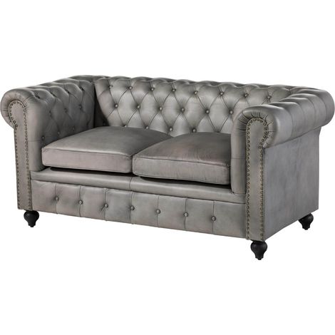 CHESTERFIELD 202 Divano 2 posti - vera pelle / grigio 158x82x75