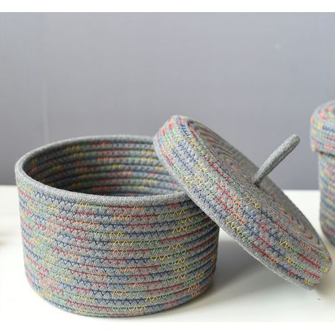 Gewebter Aufbewahrungskorb aus Baumwolle mit Deckel, klein, rosa, Ø 18 cm, H 12 cm, Aufbewahrungsbox für Fernbedienungen und Kleinteile, Heimdekoration, empfohlenes Set (handgefertigt, leichte Größena (1/5)
