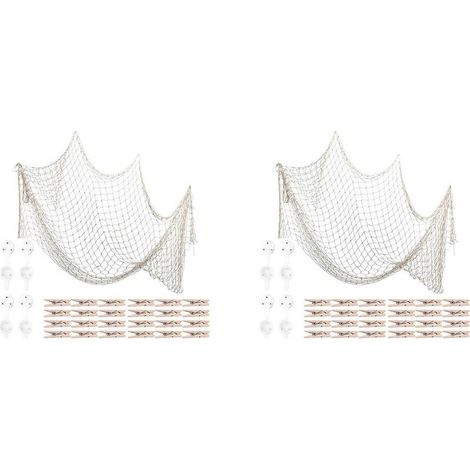 Lot de 2 filets de pêche décoratifs muraux de style méditerranéen pour la maison, les fêtes nautiques, les baby showers et la décoration de photos. (1/5)