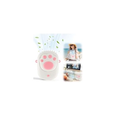 Ventilateur de cou USB rechargeable blanc, 3 vitesses – Ventilateur à main et bureau, mains libres pour voyage, sport, camping–