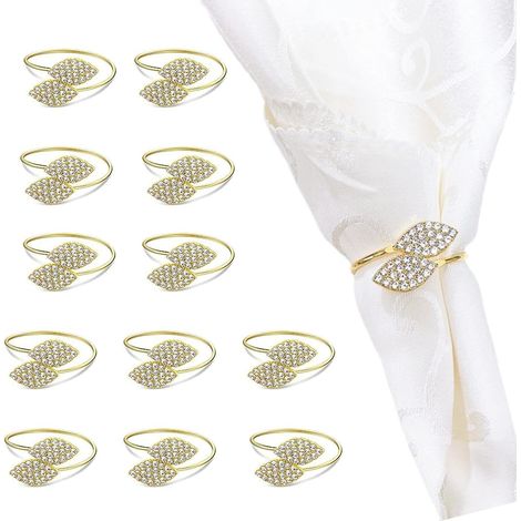 CCYKXA12 Pièces Rond de Serviette Forme de Feuille, Doré Rond de Serviette de Table, Classiques Anneaux Serviette de Table, Rond Serviette Mariage pour