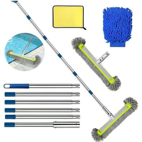 Swimming Pool Brush with Stainless Steel Rod Adjustable Length 230 cm, Pool Brush 45 cm, with Removable Pole with Stainless Steel Rod Adjustable Length (1/5)