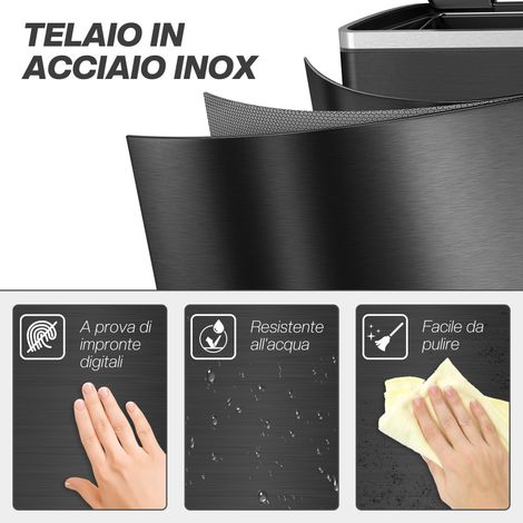 Poubelle double compartiment 20 L, couvercle silencieux, acier inoxydable et PP, 40 x 34,8 x 59 cm, noir (1/5)