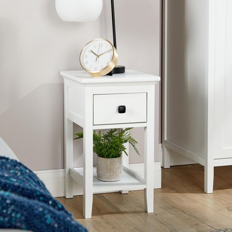1 Drawer Bedside Table White Nightstand MDF Bedroom Furniture Compact 55cm High (1/5)