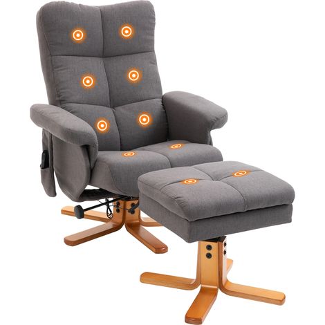 HOMCOM sillón relax reclinable con reposapiés con 10 puntos de masaje función reclinable giratorio 360° mando a distancia bolsillo lateral para salón (1/5)