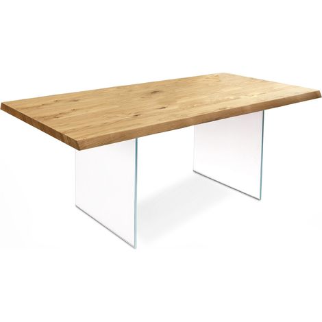 Tavolo Fisso 160x90x76 cm Gambe in Vetro con Top in Rovere Naturale (1/4)