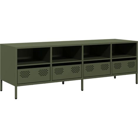 Mobile TV multimediale scaffale per televisione televisione buffet sala da pranzo soggiorno camera da letto oliva 135 x 39 x 43,5 cm acciaio laminato a freddo verde 020028258
