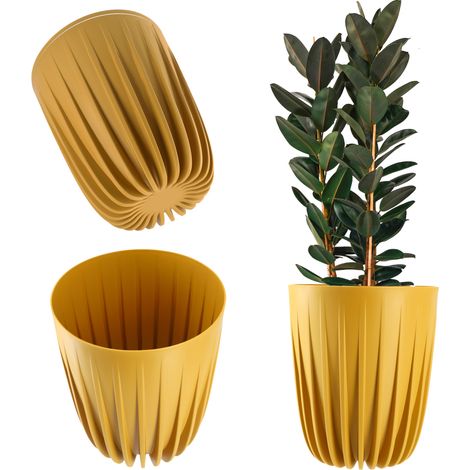 KADAX Blumentopf mit Einsatz, aus Kunststoff, rund, 25 cm, Dunkelgelb