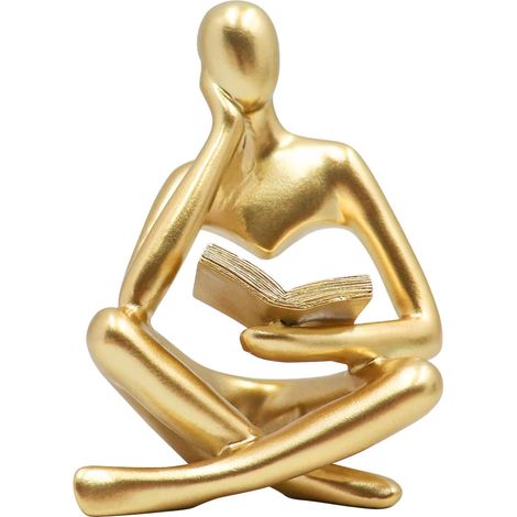 1 Statue dorée, Femme lisant, Résine, Design abstrait, Décoration salon, Bureau, Étagère