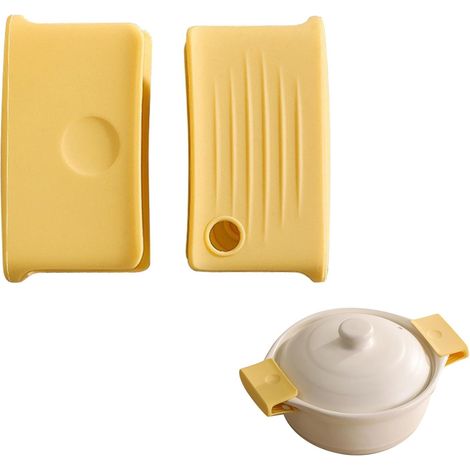 2 poignées silicone isolantes, antidérapantes et amovibles, protection thermique universelle pour fours et poêles (jaune). (1/5)