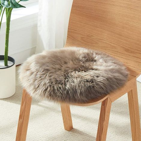 Coussin d'assise rond en peau de mouton naturelle, coussin de chaise mignon et duveteux en pure laine, coussin luxueux antidérapant en peau de mouton, coussin d'assise pour bureau et voiture (1/4)