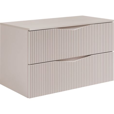 Meuble de salle de bain sous vasque suspendu avec plan CLEO beige 80 cm façades rainurées