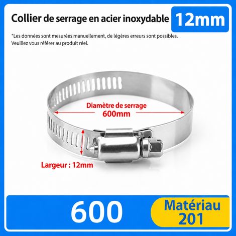 Collier de serrage en acier inoxydable 201 intégral 600 mm bande 12 mm 600 201 12 100 g – Livraison gratuite