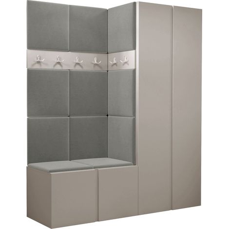 Conjunto para recibidor Pinis III, Polo 894, 186x158x46cm, Aglomerado laminado, Tapiz, Colocada, Montada en la pared (1/5)