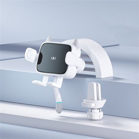 Chargeur Voiture Sans Fil 15W Support Téléphone 2 en 1 Maintien Automatique pour Tableau de Bord et Aération Blanc (1/4)