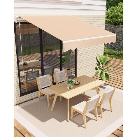 Store Banne Manuel à Bras Articulés 350x250 cm, Auvent de Terrasse Balcon avec Manivelle, Inclinable, Anti-UV Imperméable,Beige (1/5)