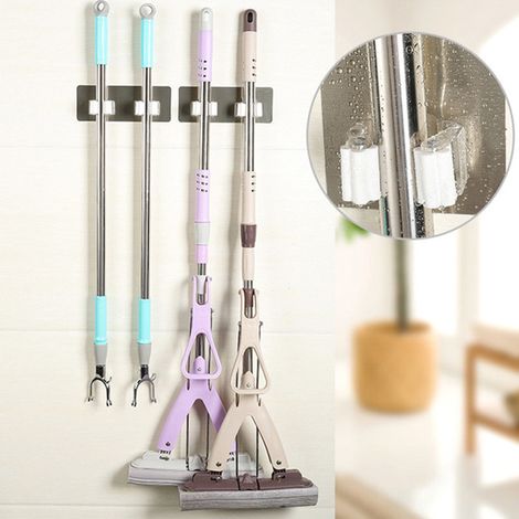 Fixation murale pour balai, support adhésif puissant sans trace, clip de rangement salle de bain, accroche solide (1/5)