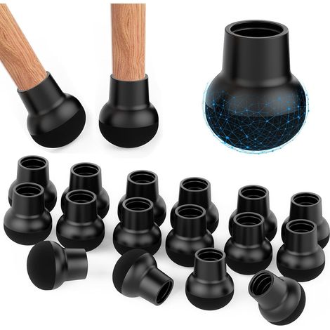 Lot de 24 embouts ronds pour pieds de chaise, protections de sol en silicone noir, à hauteur des pieds (M : 20-25 mm) (1/5)