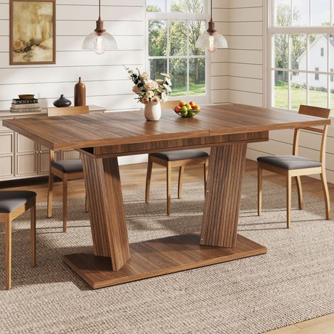 Table À Manger Extensible 120-160x80 cm, Design Moderne Avec Pieds Design, MDF Et Métal - Marron Foncé (1/5)