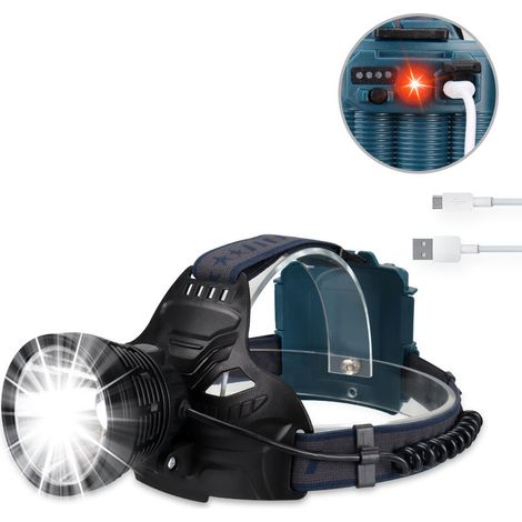 Lampe frontale LED rechargeable pour adultes, 50W puissance, lampe frontale super lumineuse à 90 °, réglable à 4 modes, étanche IPX5, lampe frontale rechargeable par USB, pour camping, course