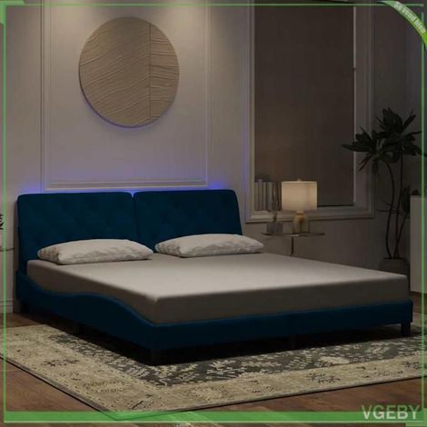 Cadre de lit - 3213871 - Velours bleu - 180 x 200 cm - LED intégrée (1/5)
