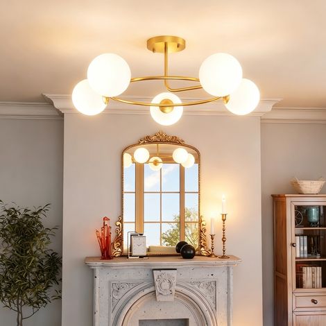 Plafonnier Moderne Doré et Blanc 5 Lumières G9, Semi-Encastré, Luminaire Élégant pour Intérieur (1/5)