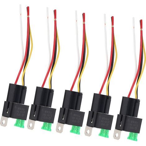 Relais 12V 30A 4 Pins avec Connecteurs - 5 Pièces pour Voiture et Camion (1/5)