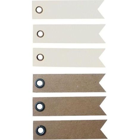 Étiquettes Fanion - GRAINE CREATIVE - 20 blanches + 20 kraft - 5 x 1,2 cm - Mixte - Œillet marron