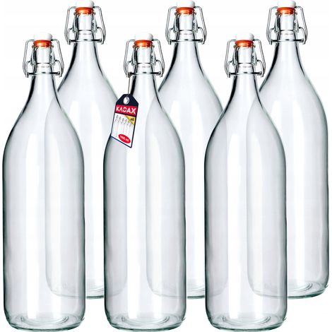 KADAX Glasflasche, Obstlikörflasche, vintage Flasche aus Sodaglas, transparente Bügelflasche, Bügelv