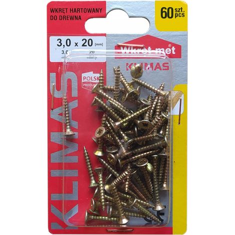 Vis à bois trempées 3,0 x 20 mm, lot de 60