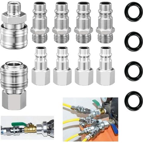 10 Pièces Coupleur Pneumatique d\'air Avec Anneau Hermétique,Raccords de Compresseur 1/4" BSP,Raccord Rapide Air Comprimé, Pour connecteurs compresseur européens Sizename-colorname A (1/4)