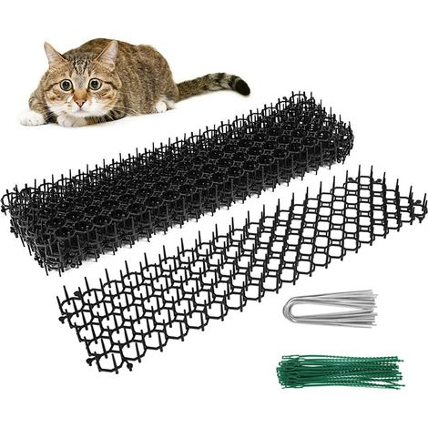 Lot de 6 tapis anti-chat à pics, 49x14 cm, répulsif puissant pour chats et chiens, barrière dissuasive extérieure avec pointes, protection jardin contre les animaux. (1/5)