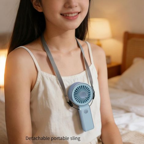 Mini Ventilateur Portable -  Voyage Camping - Pliant portatif refroidissement - Extérieur bureau - Bleu (1/2)