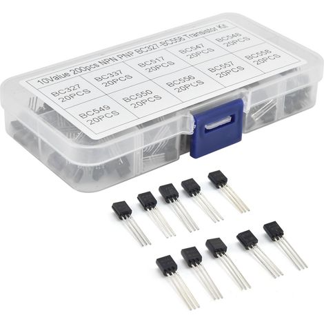 Kit 200 pièces 10 valeurs BC327-BC558, assortiment de transistors à usage général et puissance, idéal pour bricolage électronique, remplacement et réparation. (1/5)